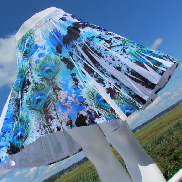 XL The Pyramid Collection skirt flare velour peacock feather elastic waist cute - Picture 5 of 8